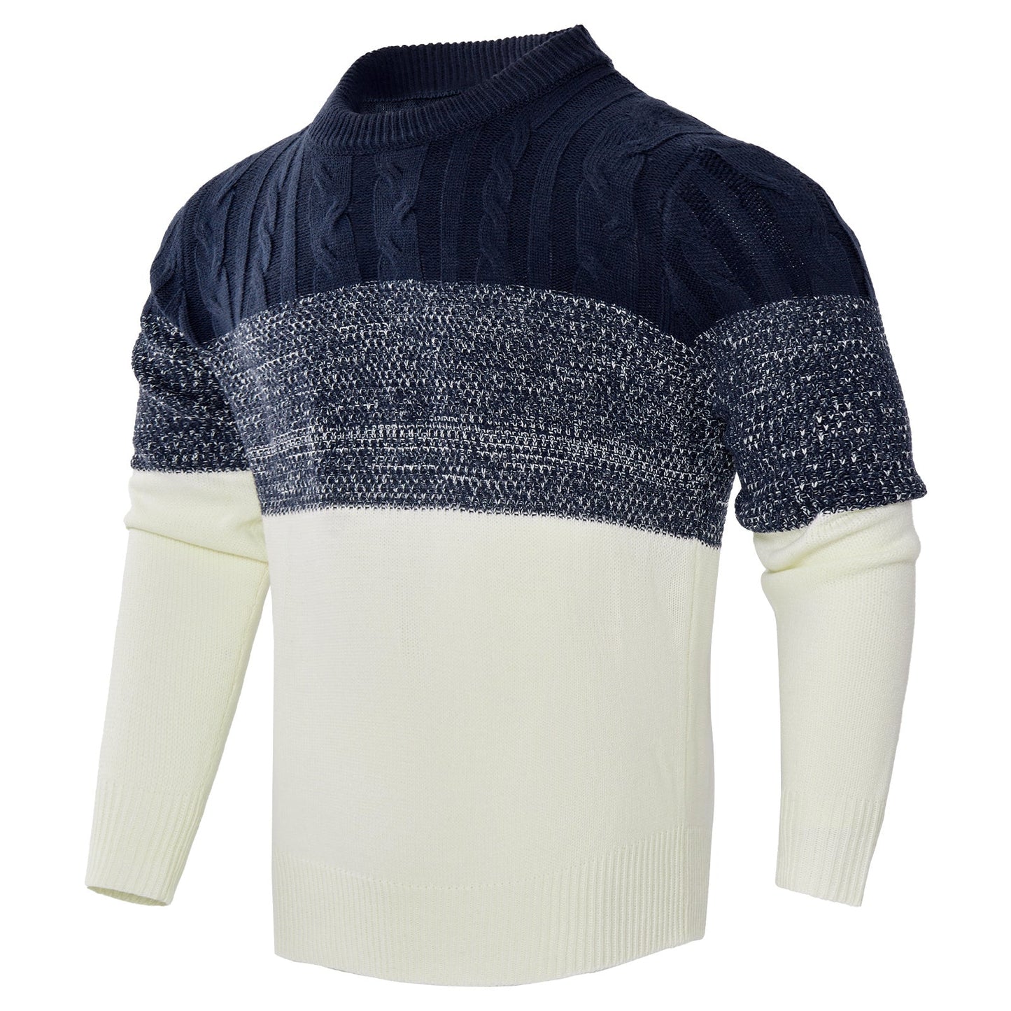Ashley – Lässiger Farbblock Langarm Pullover mit Kabelstrick
