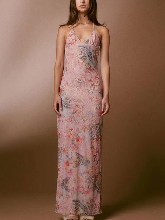 Joy – Robe Sexy Ajustée avec Imprimé Floral et Bretelles Spaghetti