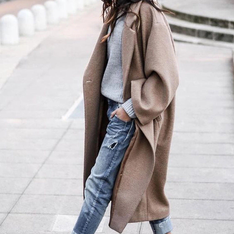 Karen – Long manteau femme avec poches en laine