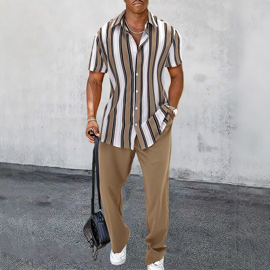Anton – Costume Chemise à Rayures Décontracté et Stylé