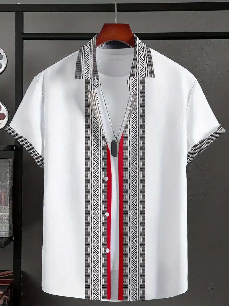 Derek – Chemise Géométrique Décontractée à Manches Courtes pour Hommes