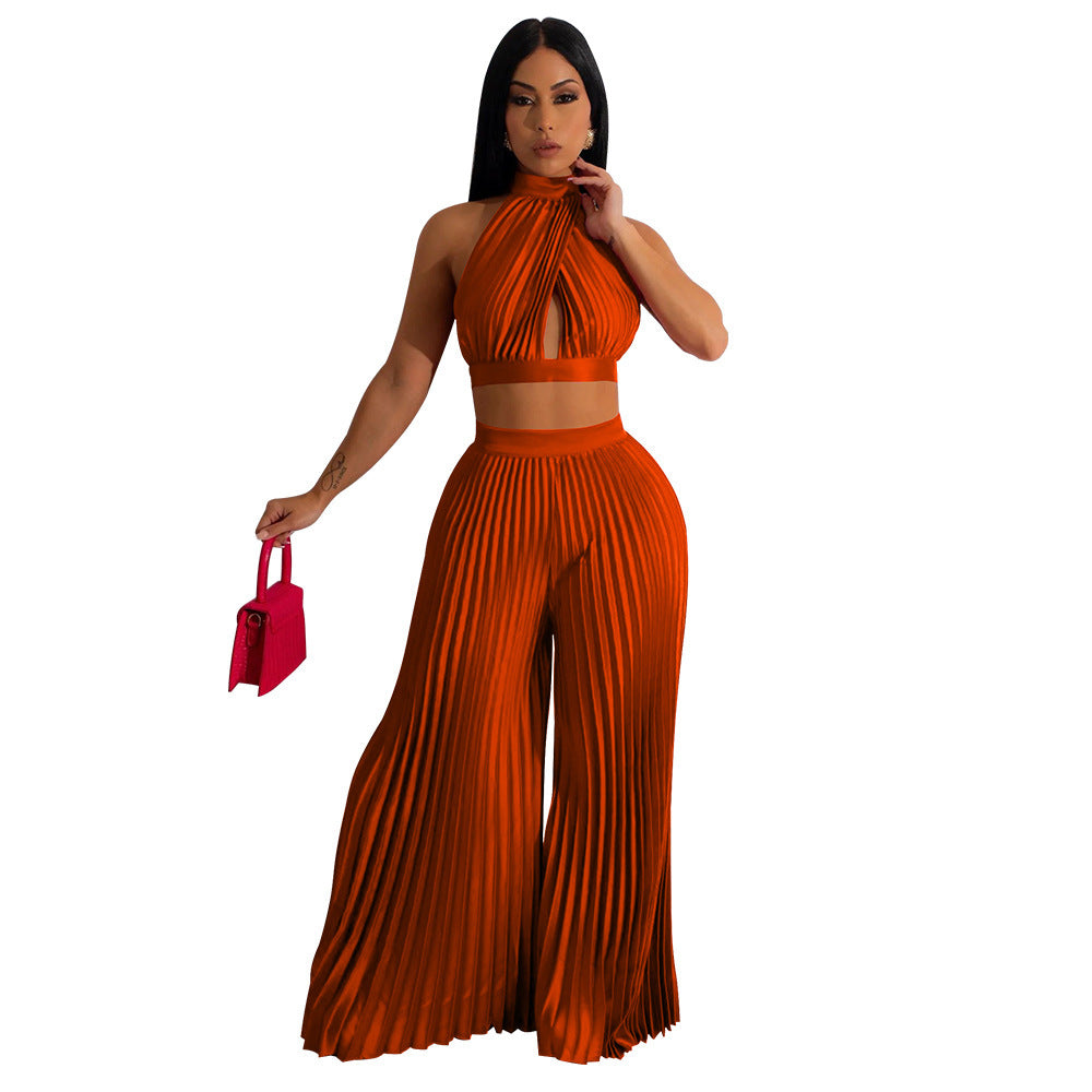 Natalie – Costume pantalon style soie à jambe large