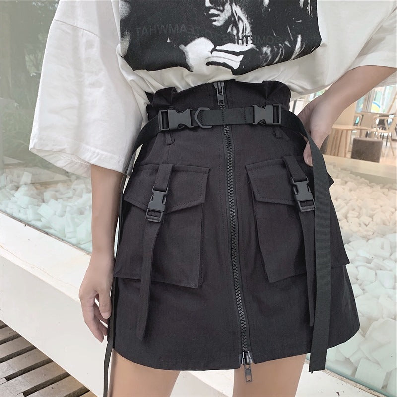 Danielle – Jupe Taille Haute Style Harajuku avec Poches et Fermeture Éclair