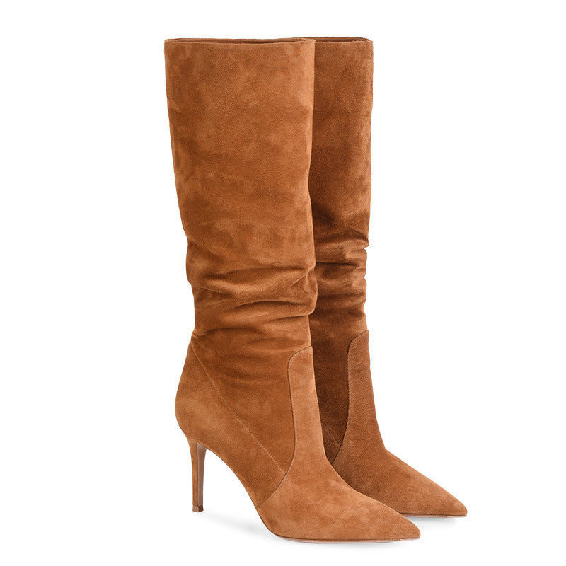 Katie – Bottes à Talon Aiguille en Daim Végétalien Marron