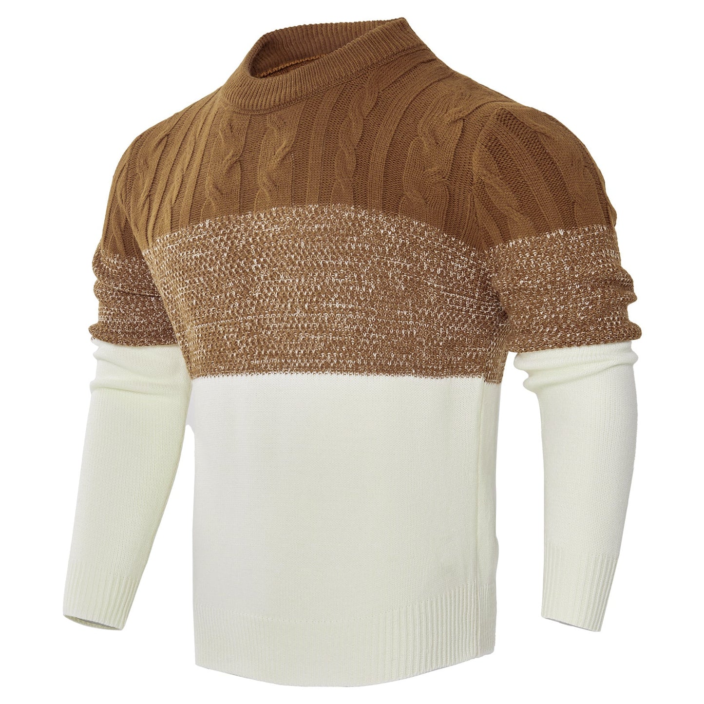 Ashley – Lässiger Farbblock Langarm Pullover mit Kabelstrick