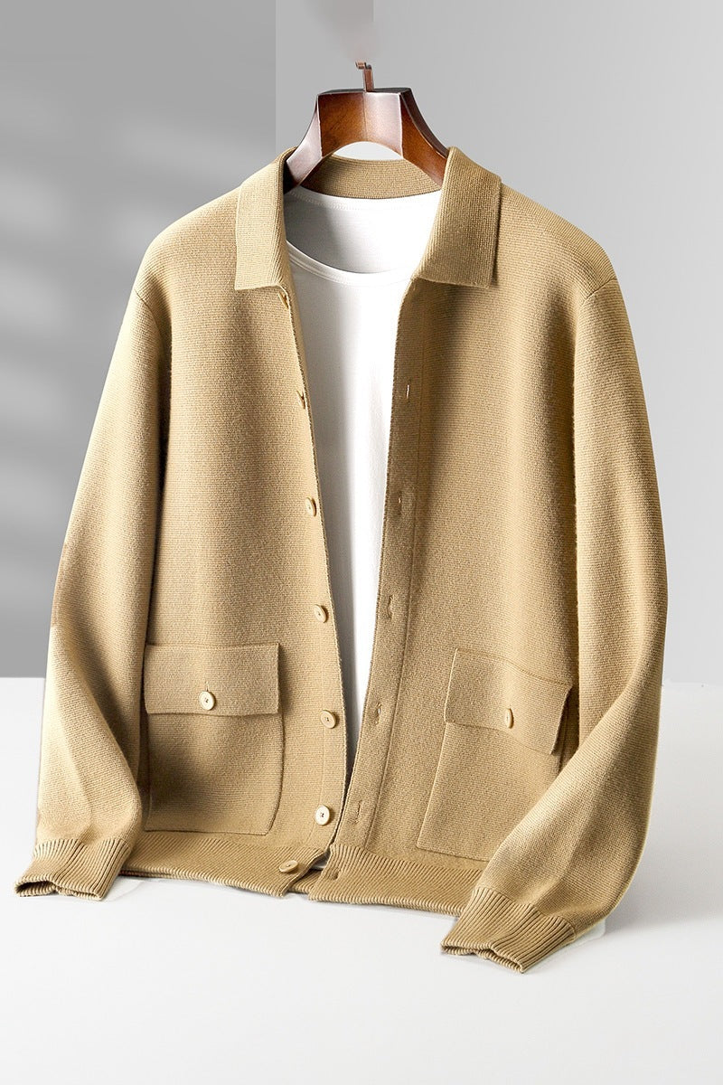 Christine – Cardigan en Laine Épaisse pour Femme avec Col Polo en Couleurs Unies pour l'Automne et l'Hiver