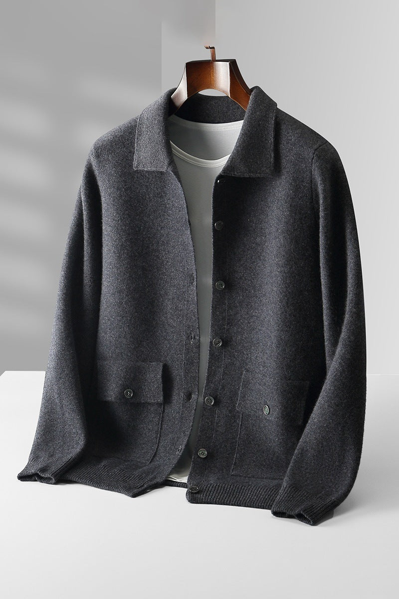 Christine – Cardigan en Laine Épaisse pour Femme avec Col Polo en Couleurs Unies pour l'Automne et l'Hiver