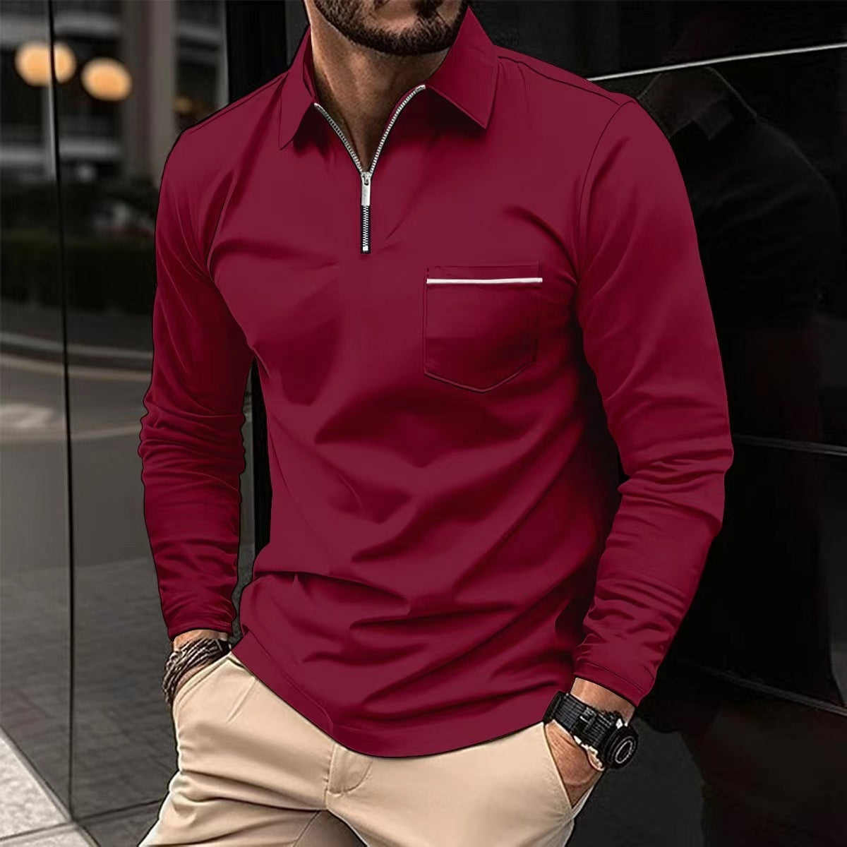 Steve – Poloshirt d'Automne avec Zip pour Homme