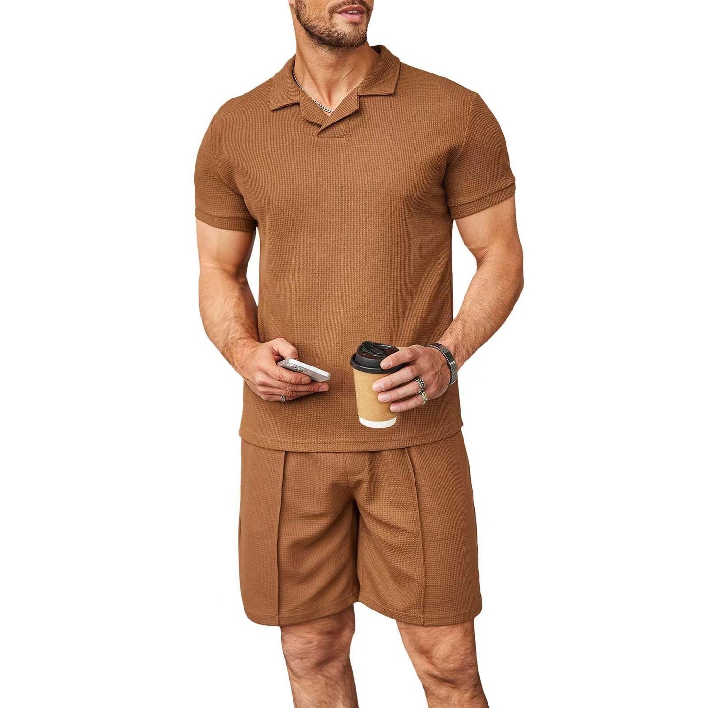 Jean – Polo pour hommes avec col en V et motif gaufré