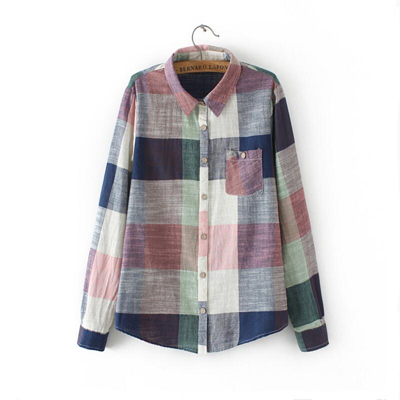 Karen – Blouse Vintage à Carreaux en Lin et Coton à Manches Longues