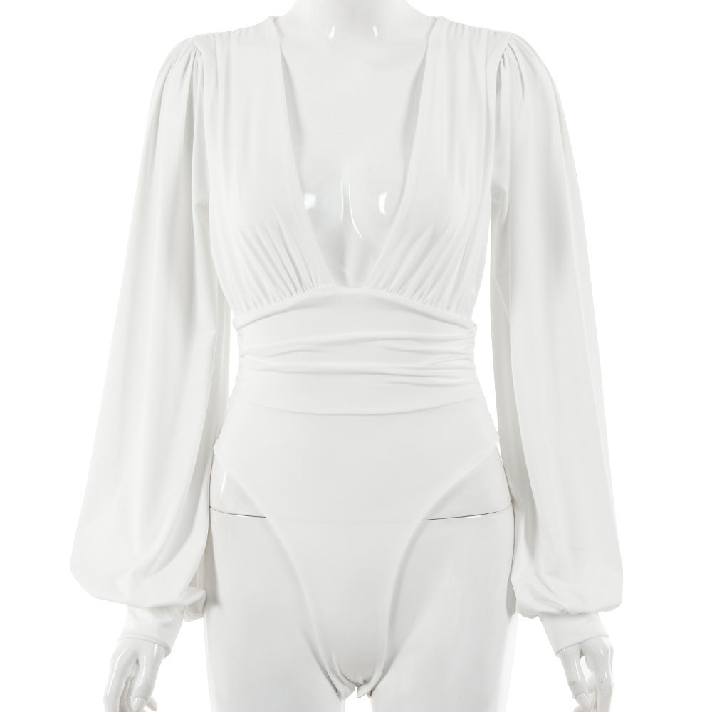 Grace – Body à Manches Longues Sexy avec Profond Décolleté en V et Taille Cintrée