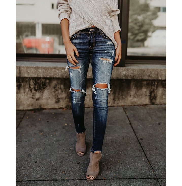Miranda – Jean Femme à Taille Moyenne avec Ourlet Ajouré