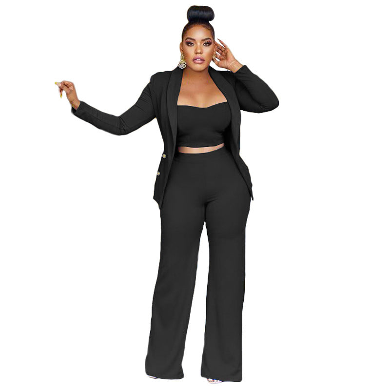 Leah – Ensemble trois pièces veste, gilet et pantalon ample pour femme