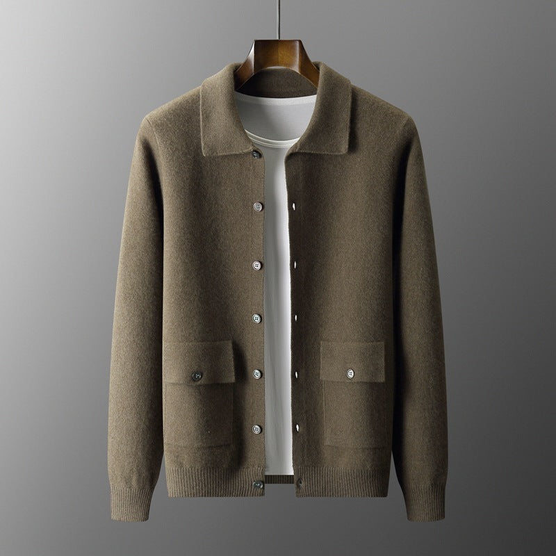 Christine – Cardigan en Laine Épaisse pour Femme avec Col Polo en Couleurs Unies pour l'Automne et l'Hiver