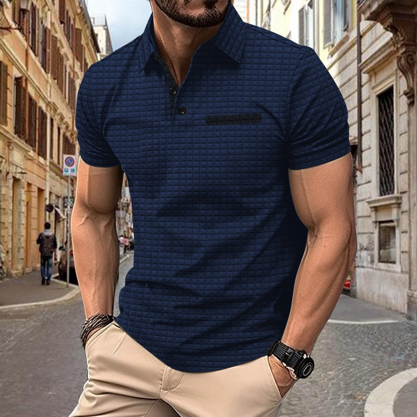 Leslie – Polo pour hommes avec motif jacquard à carreaux