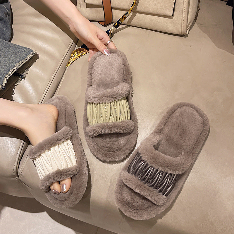 Anna – Chaussons ouverts en coton peluche pour femmes