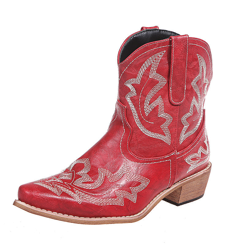 Jennifer – Bottes Cowgirl avec Broderie et Talon Compensé