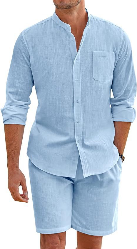 Marcus – Ensemble d'Été en Polyester avec Chemise à Manches Longues et Shorts