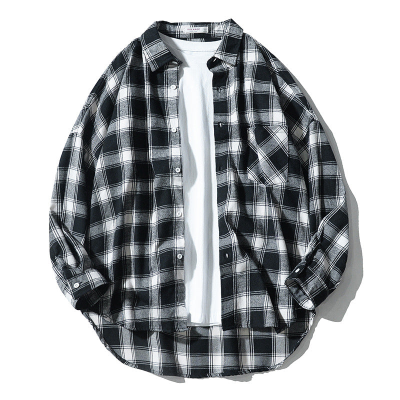Marcus – Chemise décontractée à manches longues style japonais à carreaux