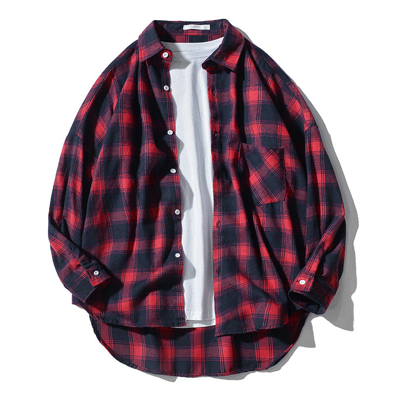 Marcus – Chemise décontractée à manches longues style japonais à carreaux