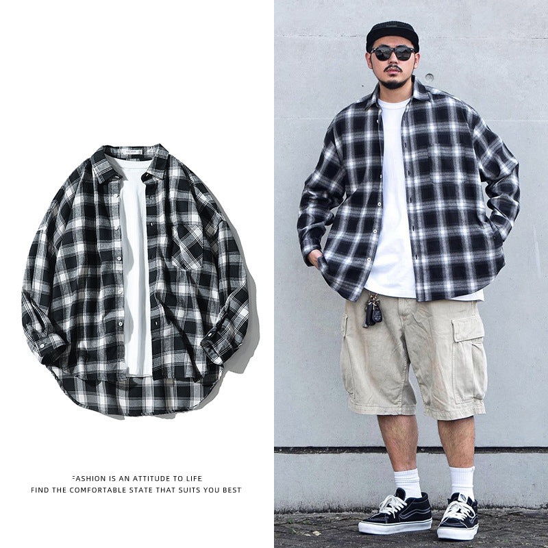 Marcus – Chemise décontractée à manches longues style japonais à carreaux