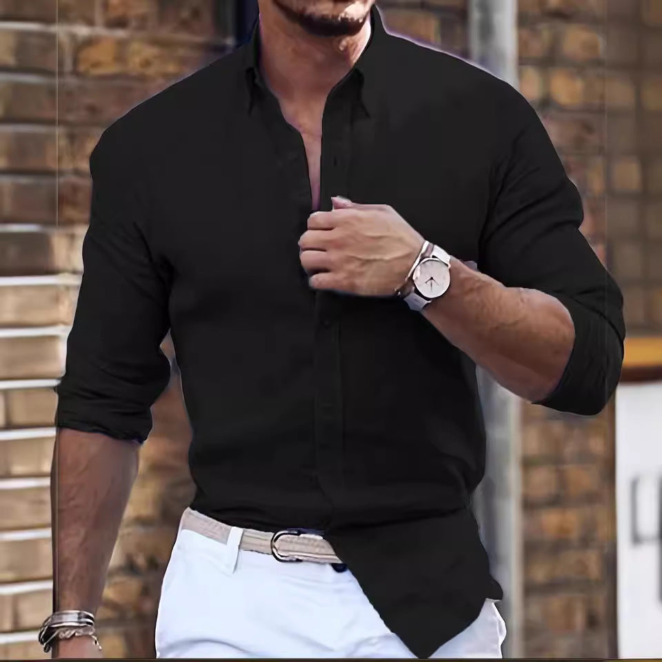 Harold – Chemise Longue en Coton Lin avec Col Polo Décontracté
