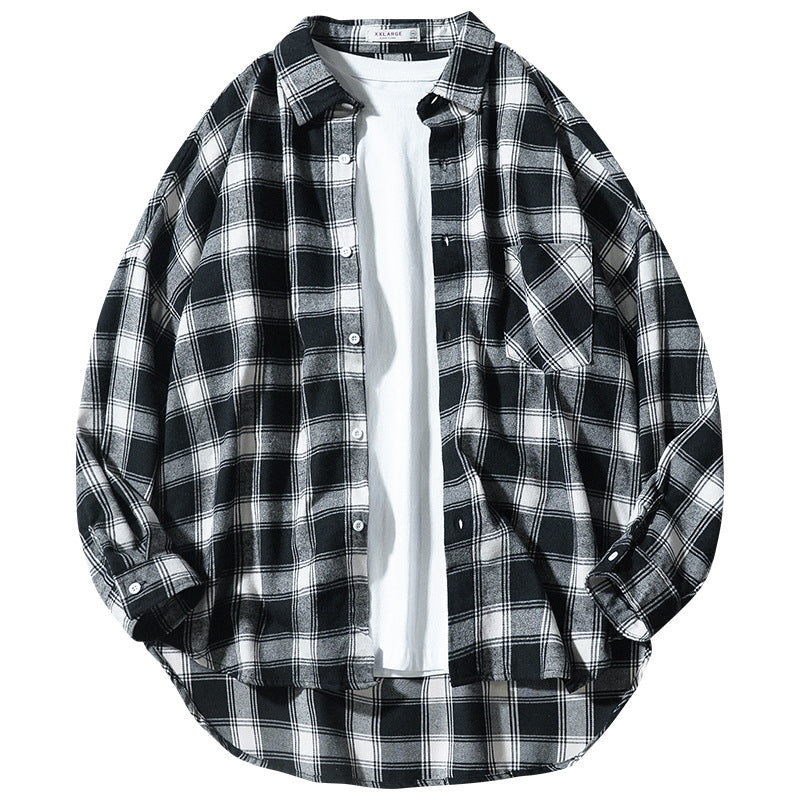 Marcus – Chemise décontractée à manches longues style japonais à carreaux
