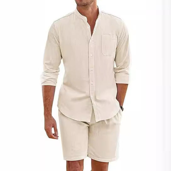Marcus – Ensemble d'Été en Polyester avec Chemise à Manches Longues et Shorts