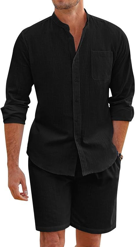 Marcus – Ensemble d'Été en Polyester avec Chemise à Manches Longues et Shorts