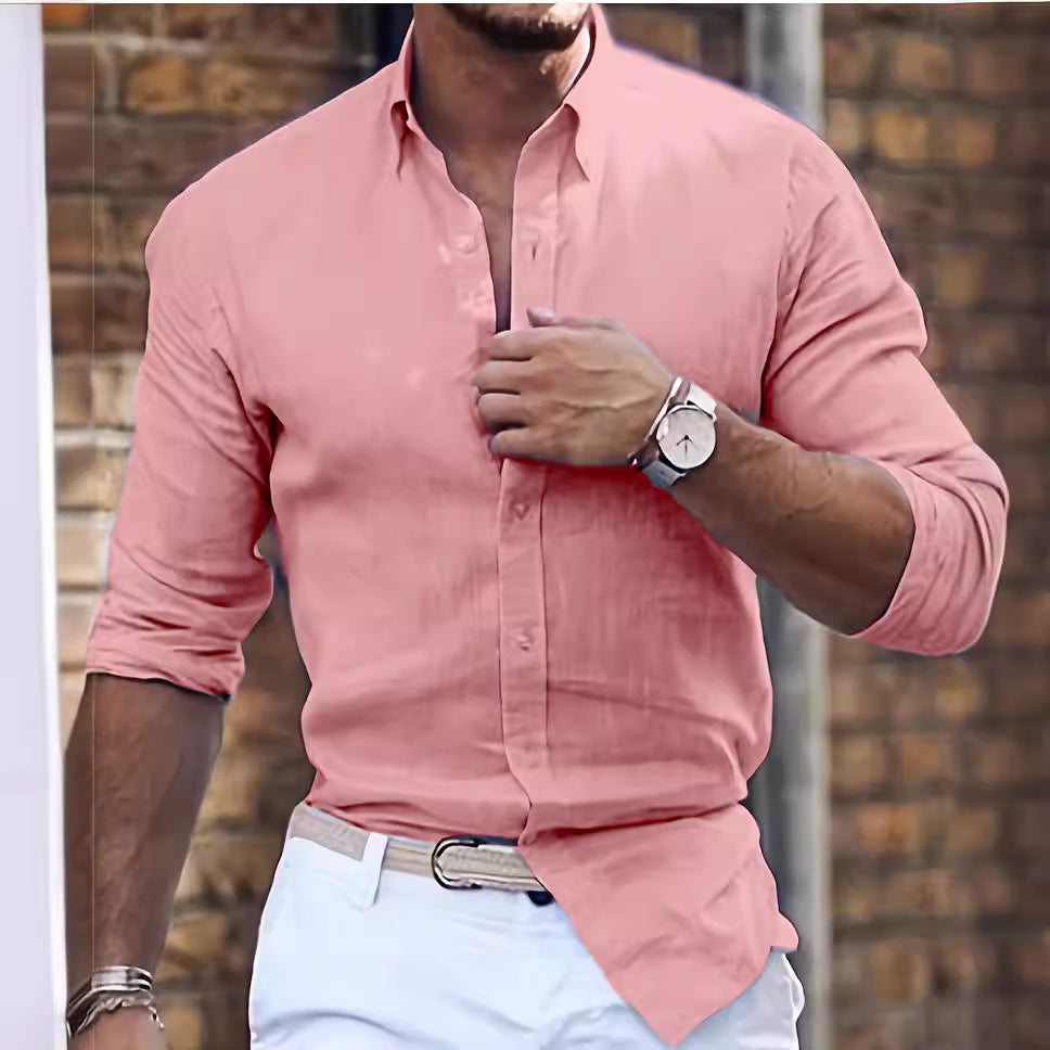 Harold – Chemise Longue en Coton Lin avec Col Polo Décontracté