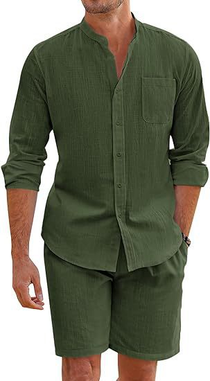 Marcus – Ensemble d'Été en Polyester avec Chemise à Manches Longues et Shorts
