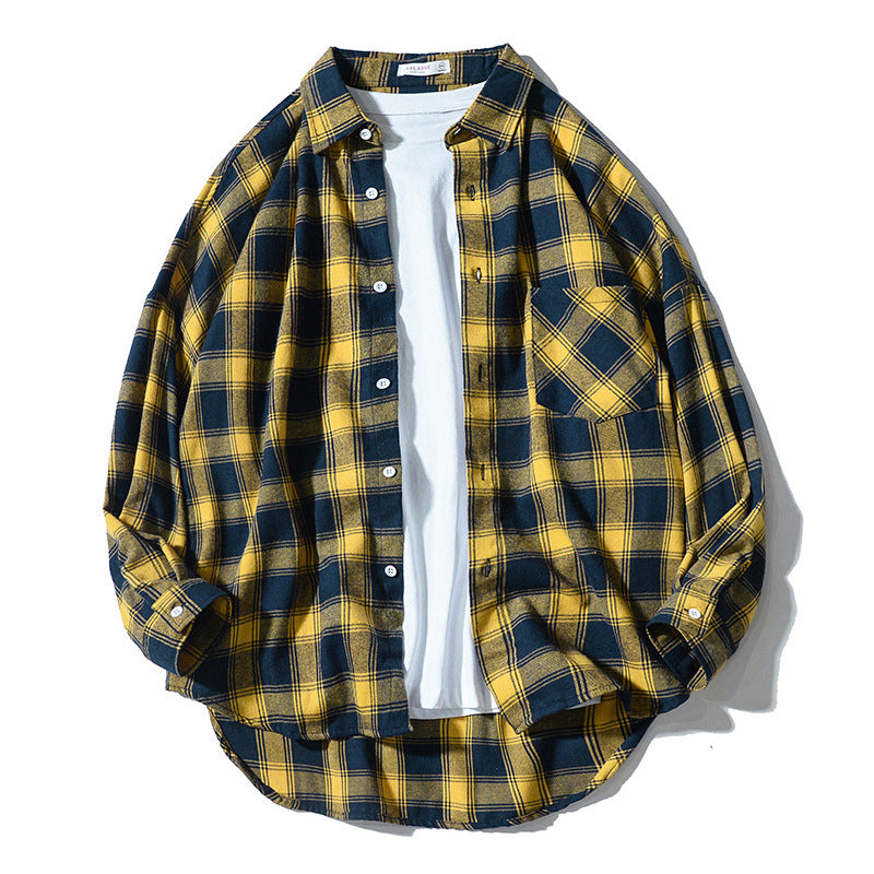 Marcus – Chemise décontractée à manches longues style japonais à carreaux