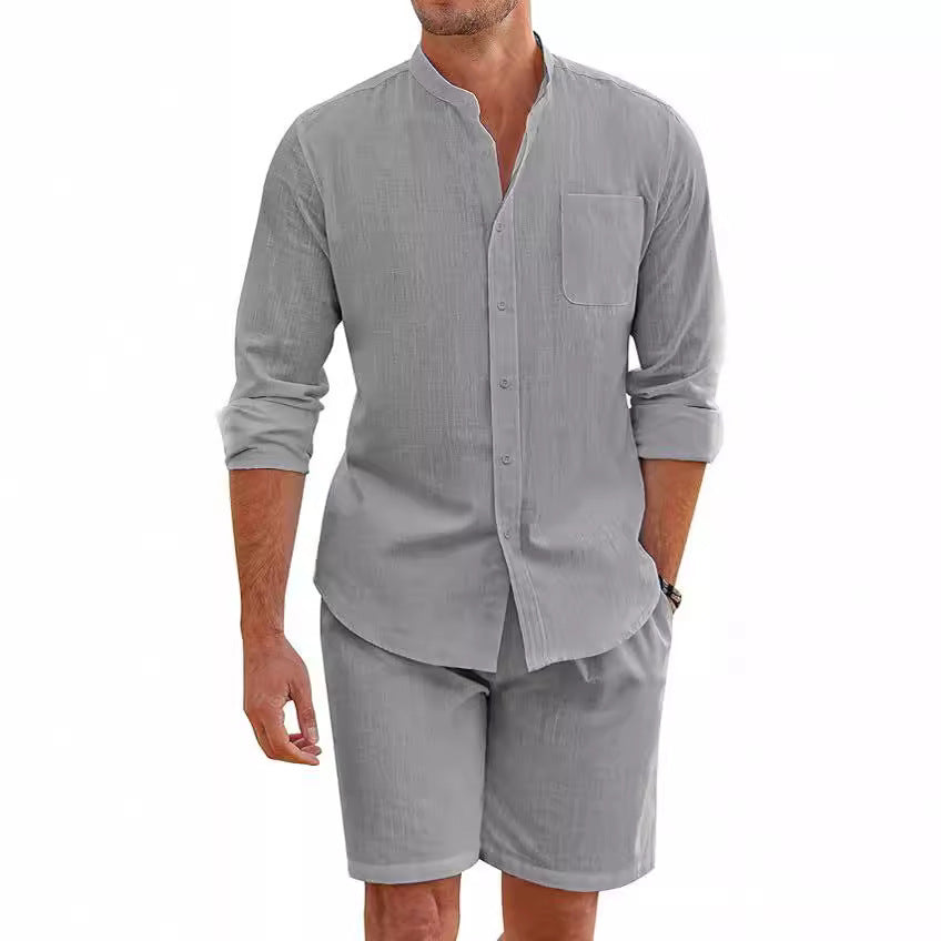 Marcus – Ensemble d'Été en Polyester avec Chemise à Manches Longues et Shorts