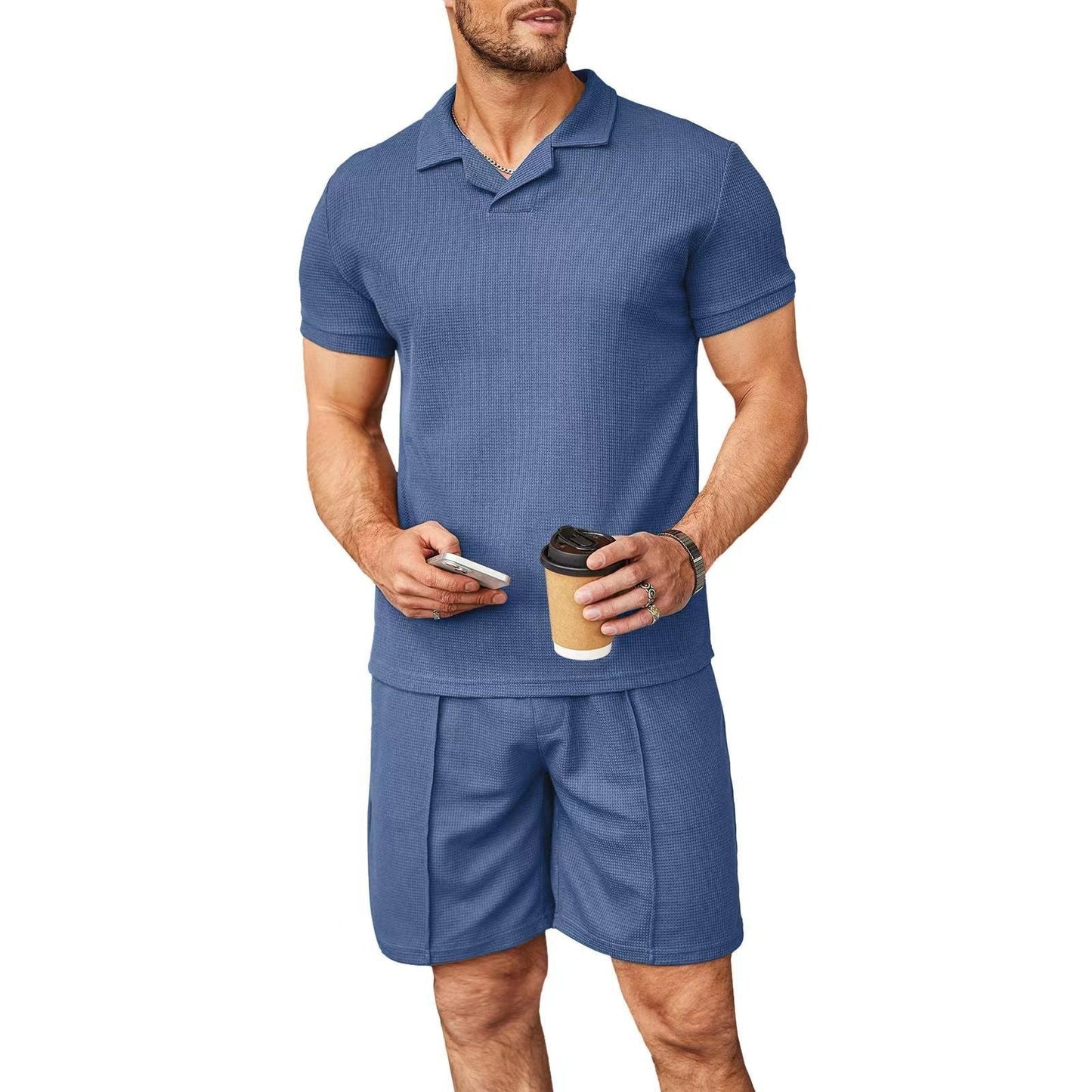 Jean – Polo pour hommes avec col en V et motif gaufré