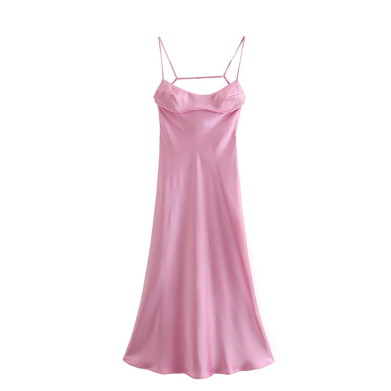 Lydia – Élégante Robe Longue en Satin avec Fines Bretelles pour Femme