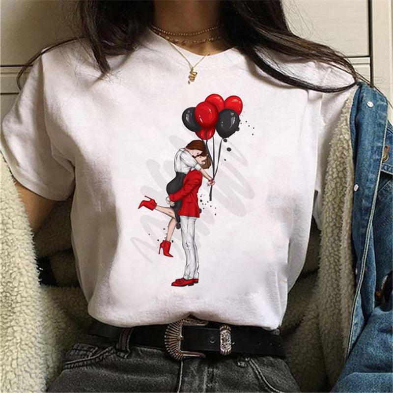 Leanne – T-Shirt Créatif à Motif Ballon en Noir