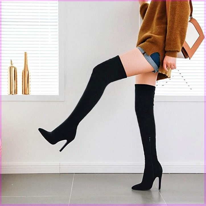 Betty – Bottes Hautes Stretch en Rouge pour Femmes