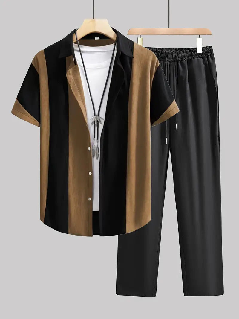 Anton – Costume Chemise à Rayures Décontracté et Stylé