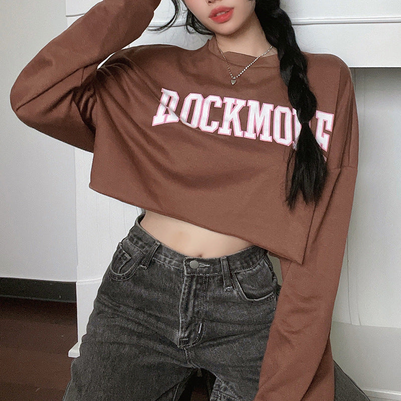 Jade – Sweat Harajuku imprimé lettres court brun