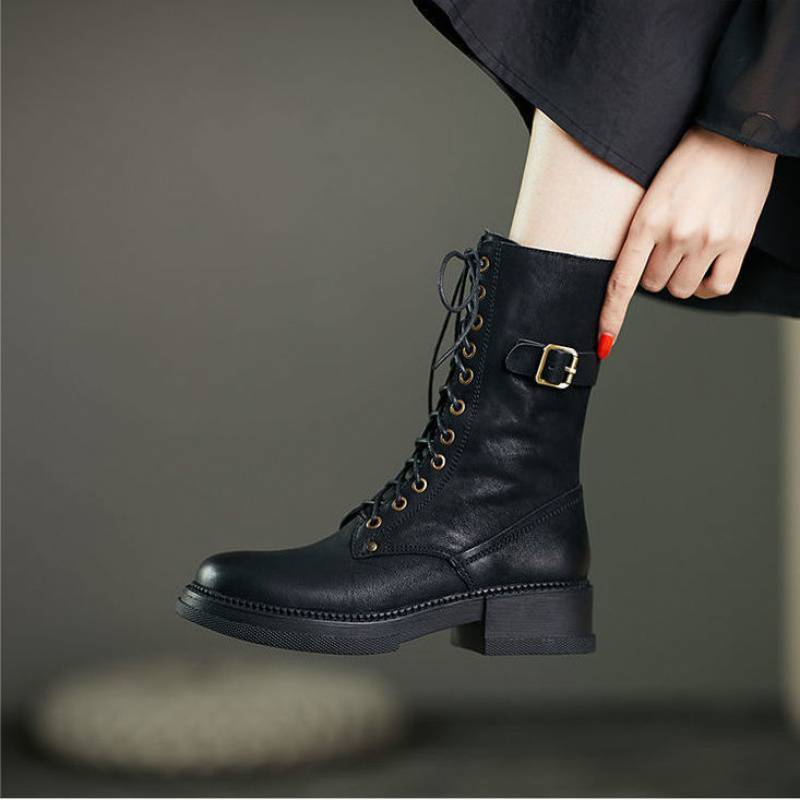 Megan – Bottes mi-hautes à talons épais en velours pour femmes