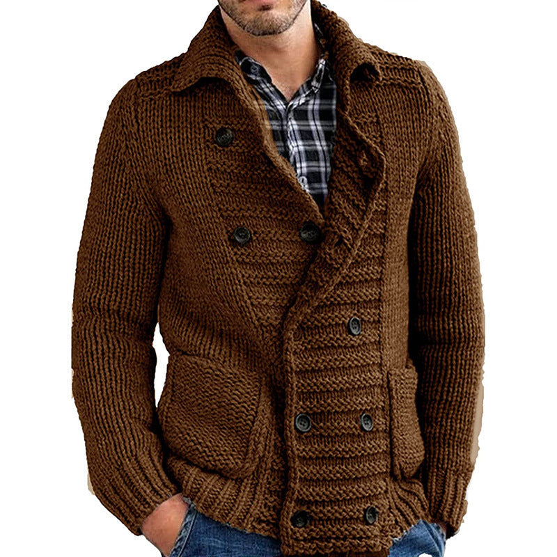Jim – Pull homme solide avec col à revers et design cardigan