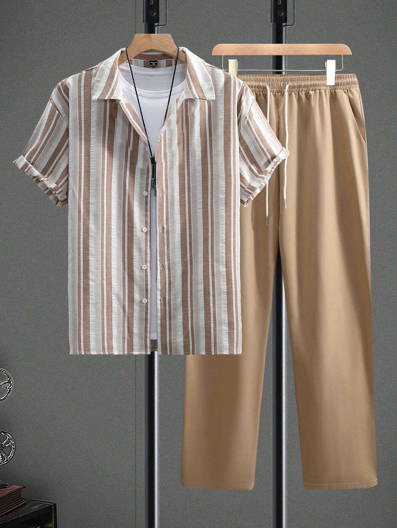 Anton – Costume Chemise à Rayures Décontracté et Stylé