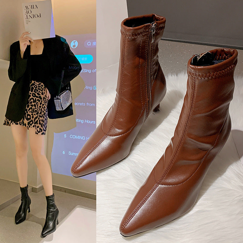 Lisa – Bottes à Talons Épais en Cuir Vegan