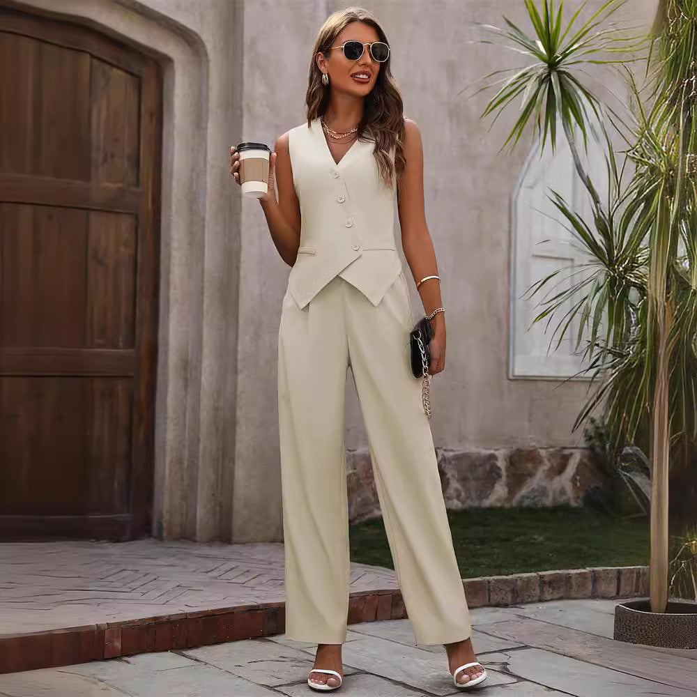 Grace – Costumes d'été à boutons et pantalons droits pour femmes