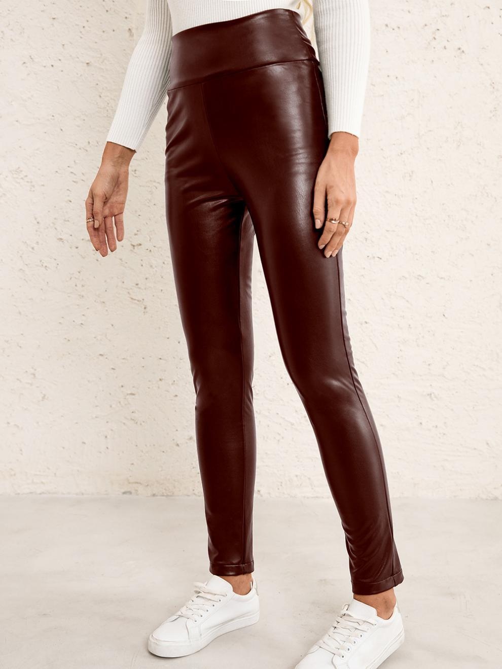 Lydia – Pantalon Taille Haute Slim en Cuir Vegan