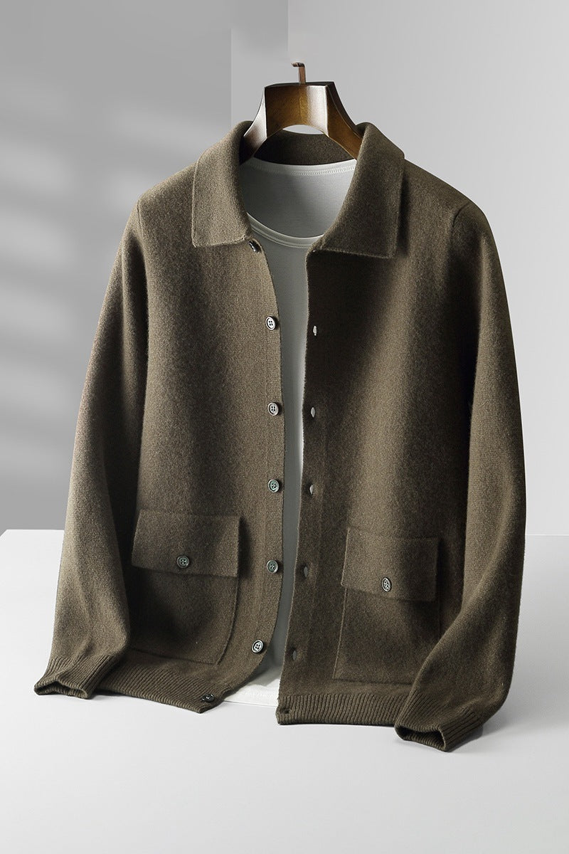 Christine – Cardigan en Laine Épaisse pour Femme avec Col Polo en Couleurs Unies pour l'Automne et l'Hiver
