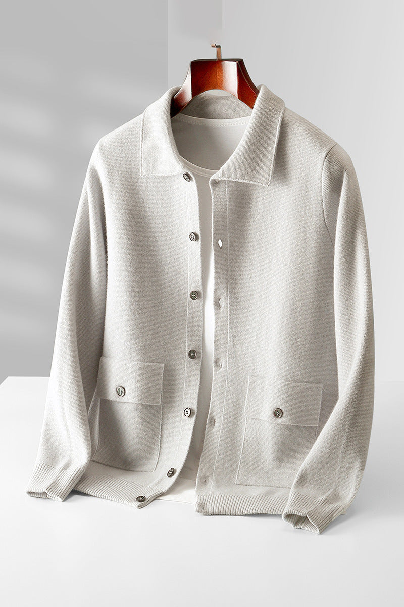 Christine – Cardigan en Laine Épaisse pour Femme avec Col Polo en Couleurs Unies pour l'Automne et l'Hiver