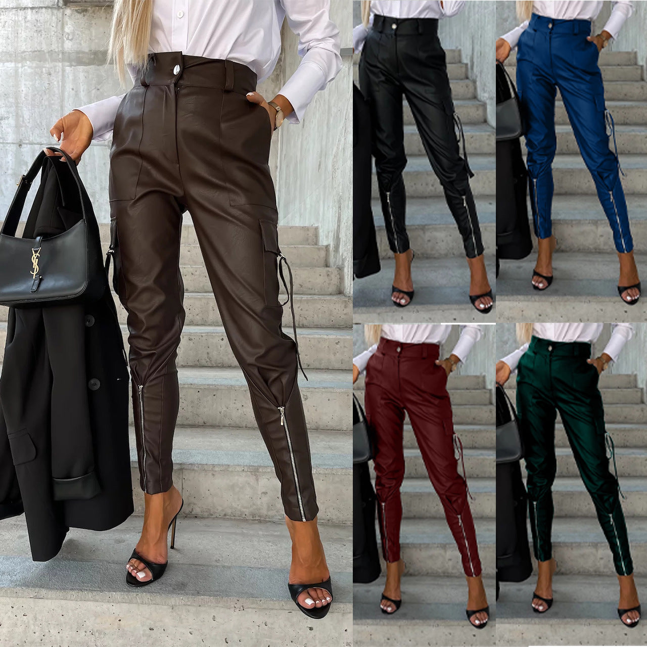 Denise – Pantalon Slim Fit pour Femme en Cuir Vegan avec Poches