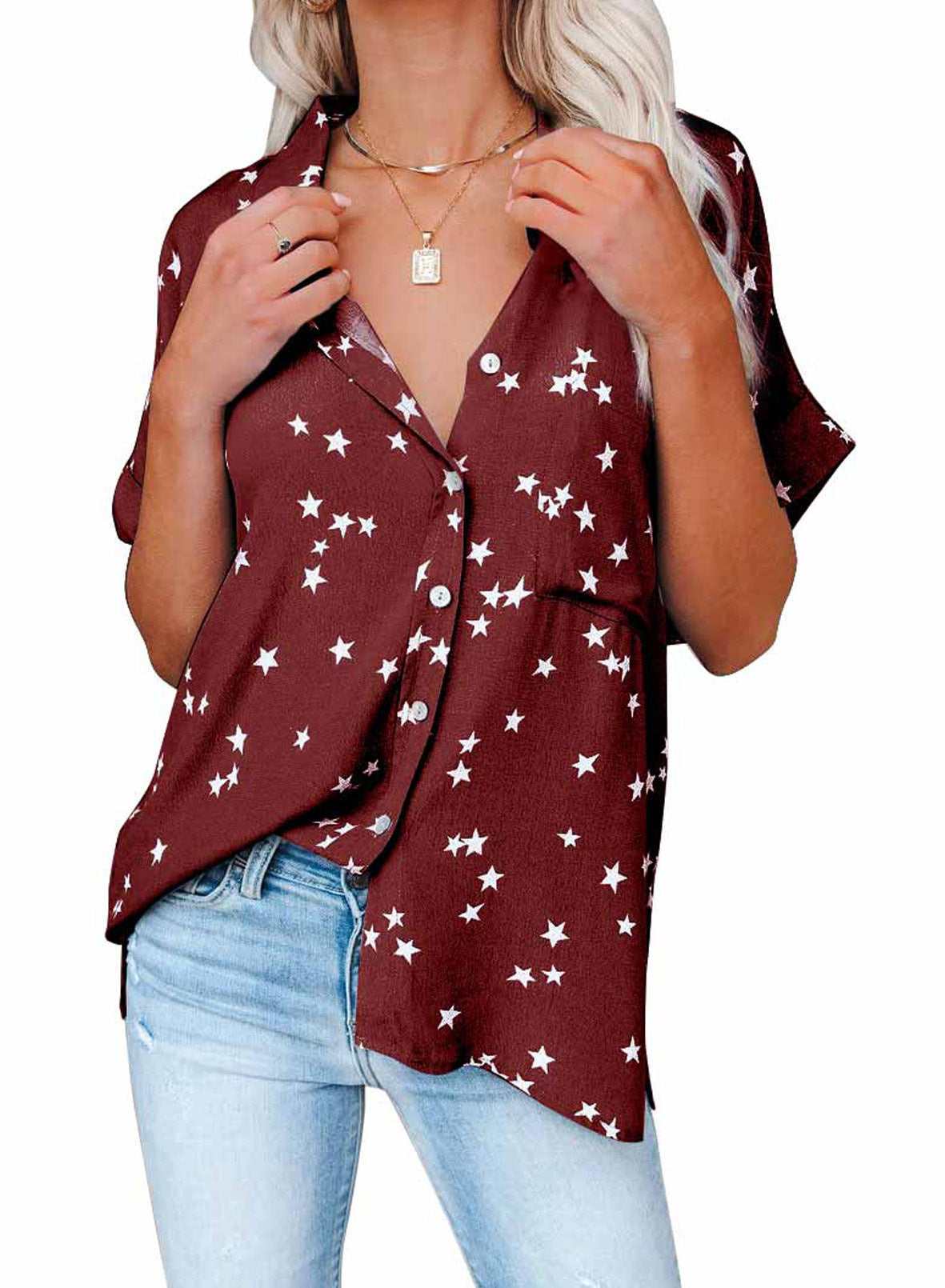 Kathryn – T-shirt court à motif étoilé et col en V