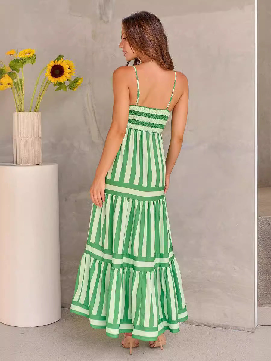Andrea – Robe longue rayée avec bretelles et poches pour les vacances à la plage